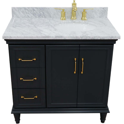 37" Single vanity in Dark Gray finish with White Carrara and oval sink- Right door/Right sink - 400800-37R-DG-WMOR