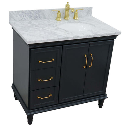 37" Single vanity in Dark Gray finish with White Carrara and oval sink- Right door/Right sink - 400800-37R-DG-WMOR