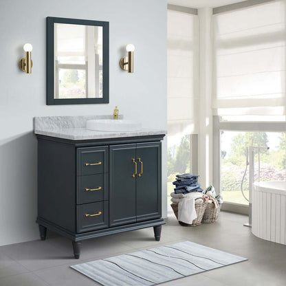 37" Single vanity in Dark Gray finish with White Carrara and round sink- Right door/Right sink - 400800-37R-DG-WMRDR