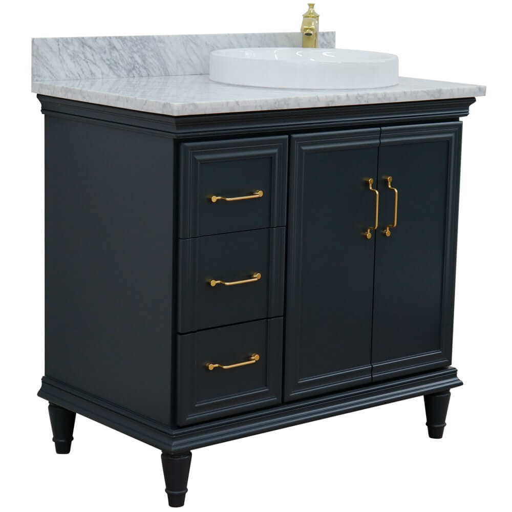 37" Single vanity in Dark Gray finish with White Carrara and round sink- Right door/Right sink - 400800-37R-DG-WMRDR