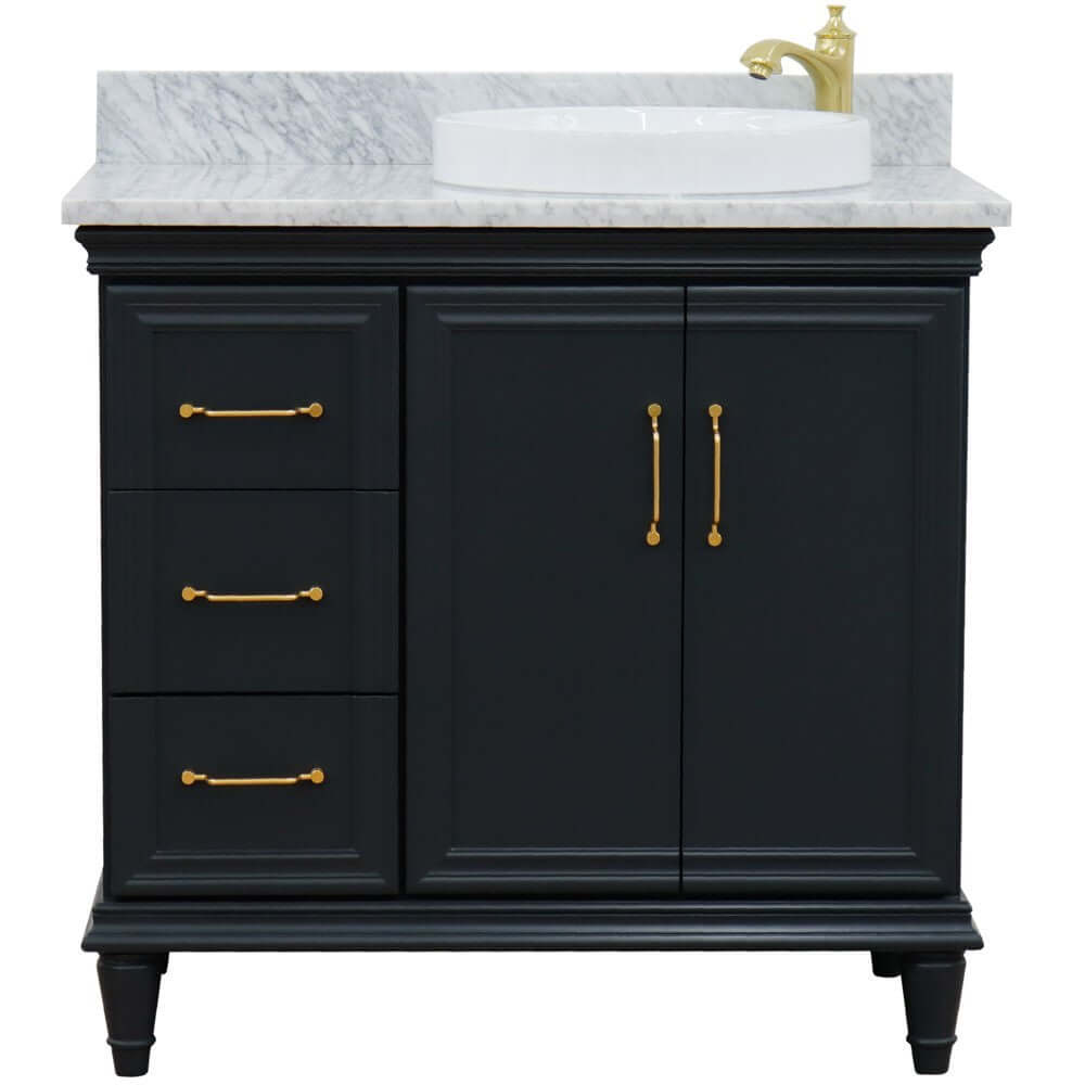 37" Single vanity in Dark Gray finish with White Carrara and round sink- Right door/Right sink - 400800-37R-DG-WMRDR