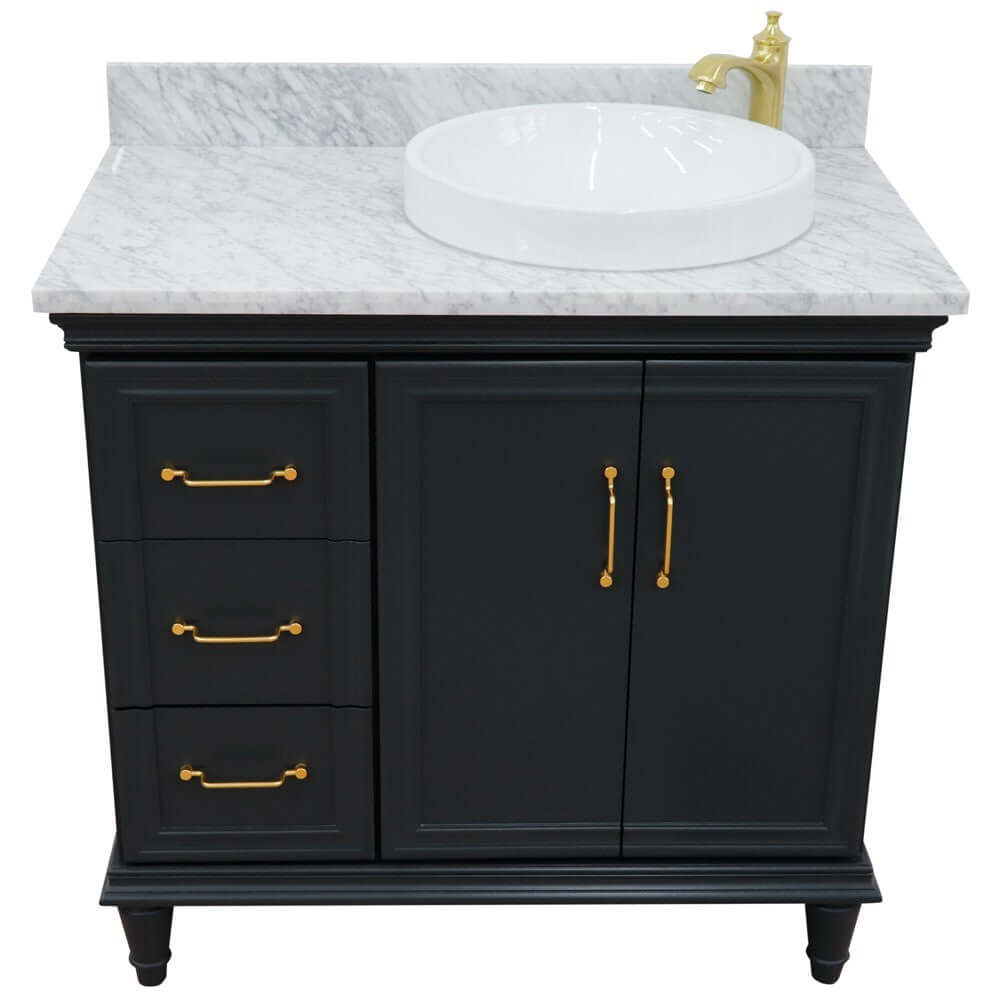 37" Single vanity in Dark Gray finish with White Carrara and round sink- Right door/Right sink - 400800-37R-DG-WMRDR