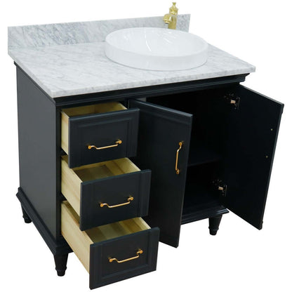 37" Single vanity in Dark Gray finish with White Carrara and round sink- Right door/Right sink - 400800-37R-DG-WMRDR