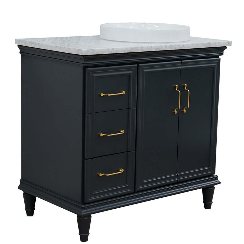 37" Single vanity in Dark Gray finish with White Carrara and round sink- Right door/Right sink - 400800-37R-DG-WMRDR