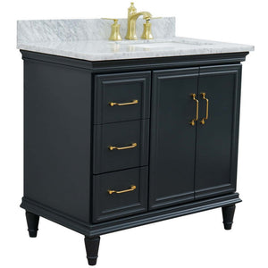 37" Single vanity in Dark Gray finish with White Carrara and rectangle sink- Right door/Right sink - 400800-37R-DG-WMRR