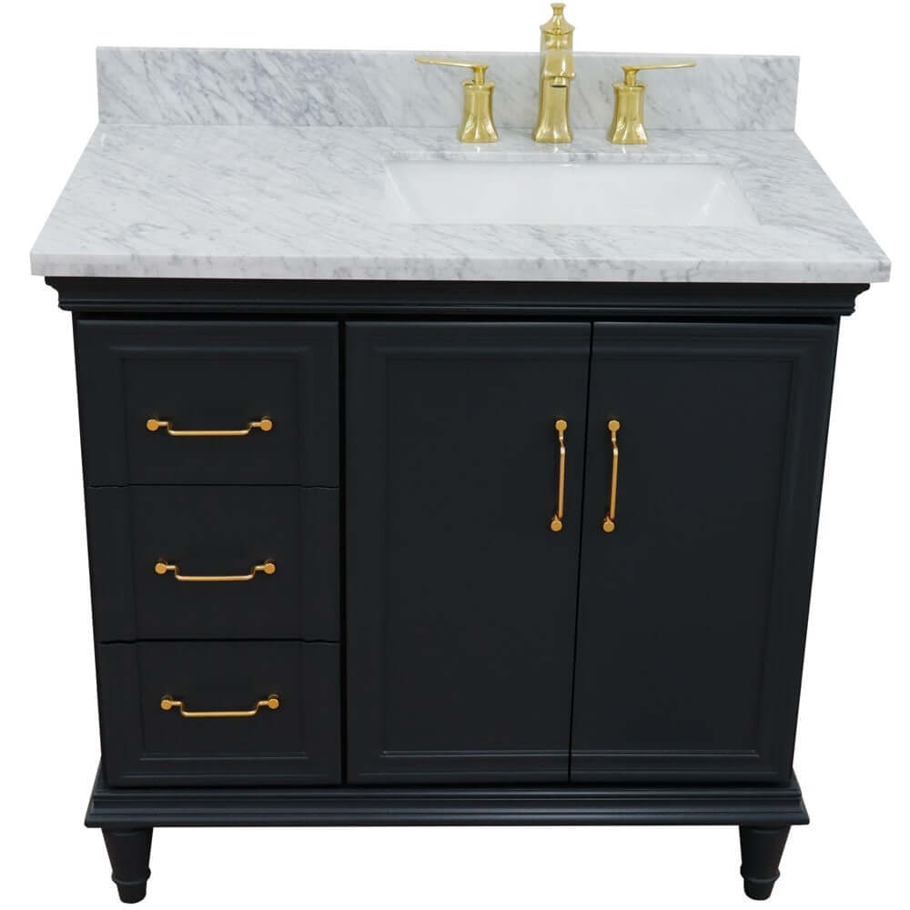 37" Single vanity in Dark Gray finish with White Carrara and rectangle sink- Right door/Right sink - 400800-37R-DG-WMRR