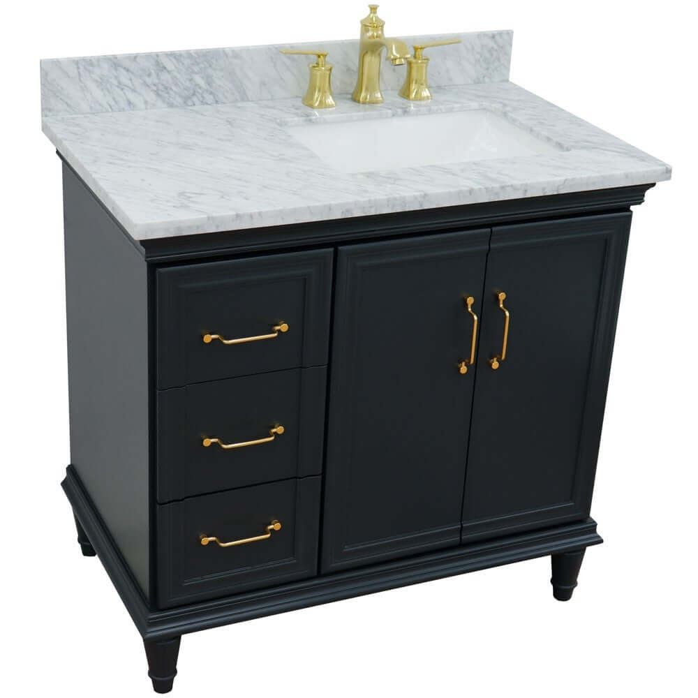 37" Single vanity in Dark Gray finish with White Carrara and rectangle sink- Right door/Right sink - 400800-37R-DG-WMRR