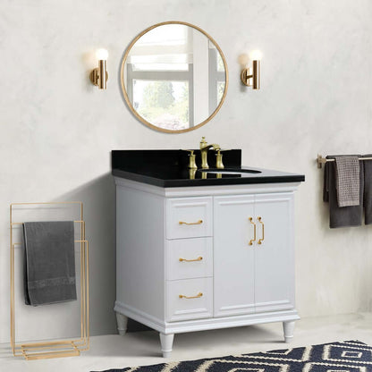 37" Single vanity in White finish with Black galaxy and oval sink- Right door/Right sink - 400800-37R-WH-BGOR