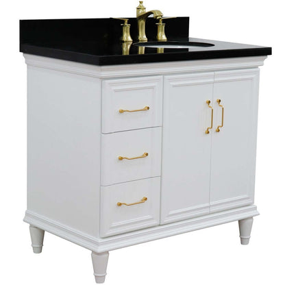 37" Single vanity in White finish with Black galaxy and oval sink- Right door/Right sink - 400800-37R-WH-BGOR