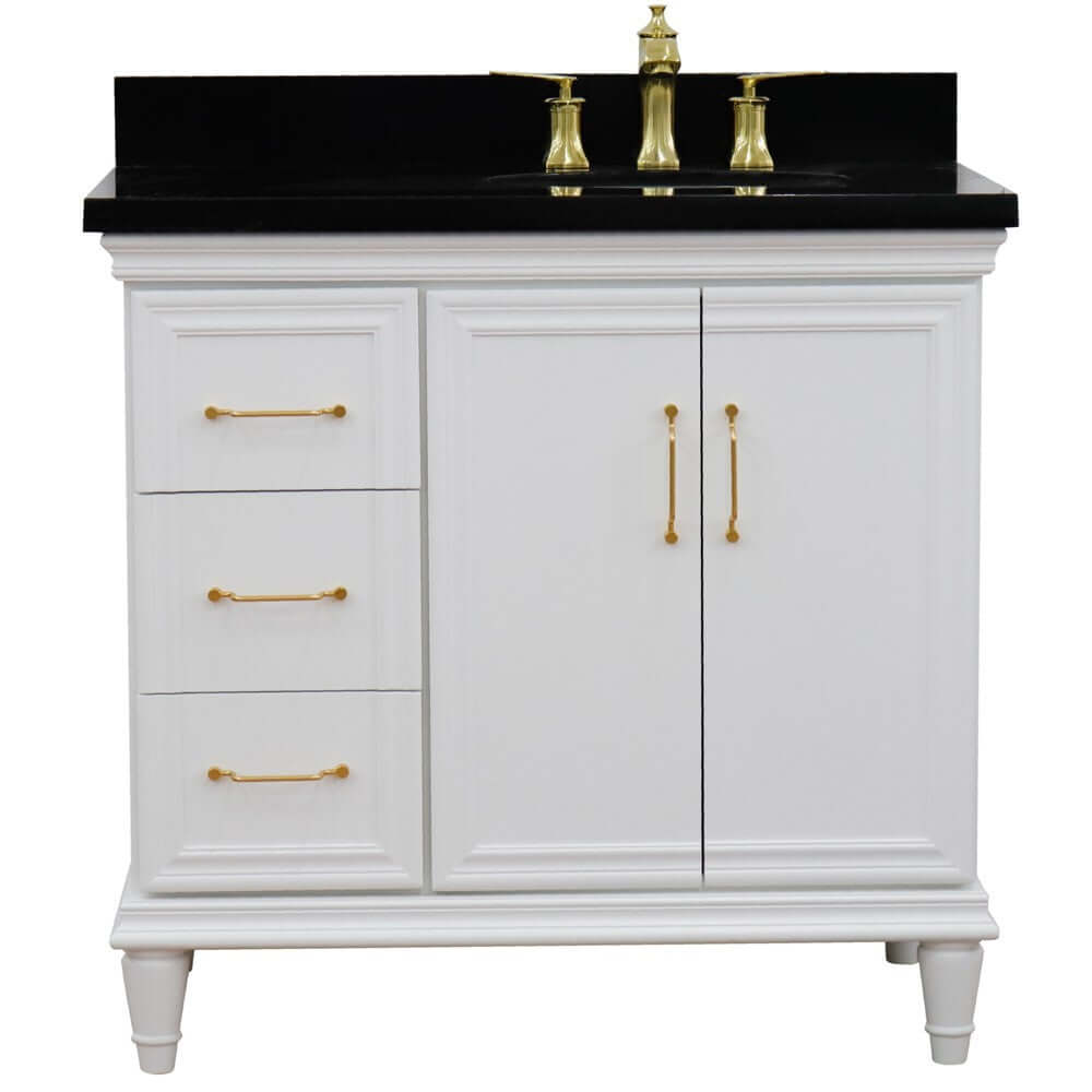 37" Single vanity in White finish with Black galaxy and oval sink- Right door/Right sink - 400800-37R-WH-BGOR