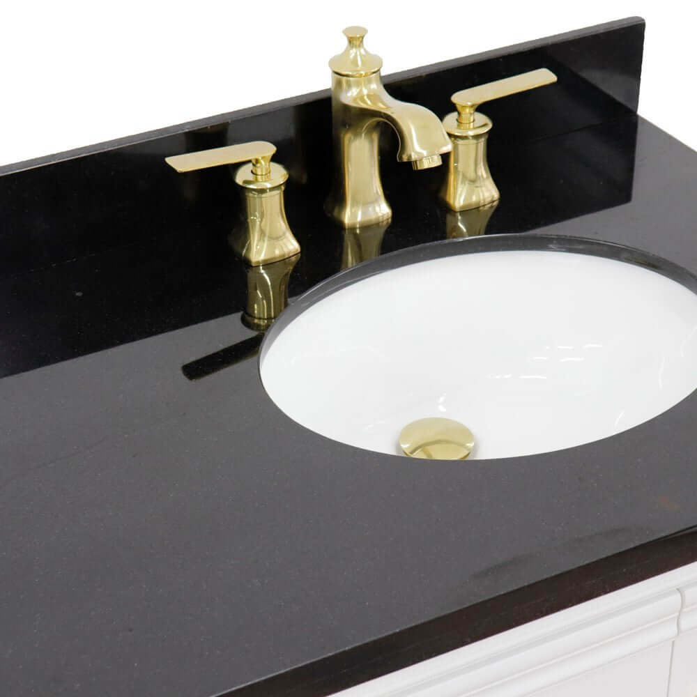 37" Single vanity in White finish with Black galaxy and oval sink- Right door/Right sink - 400800-37R-WH-BGOR