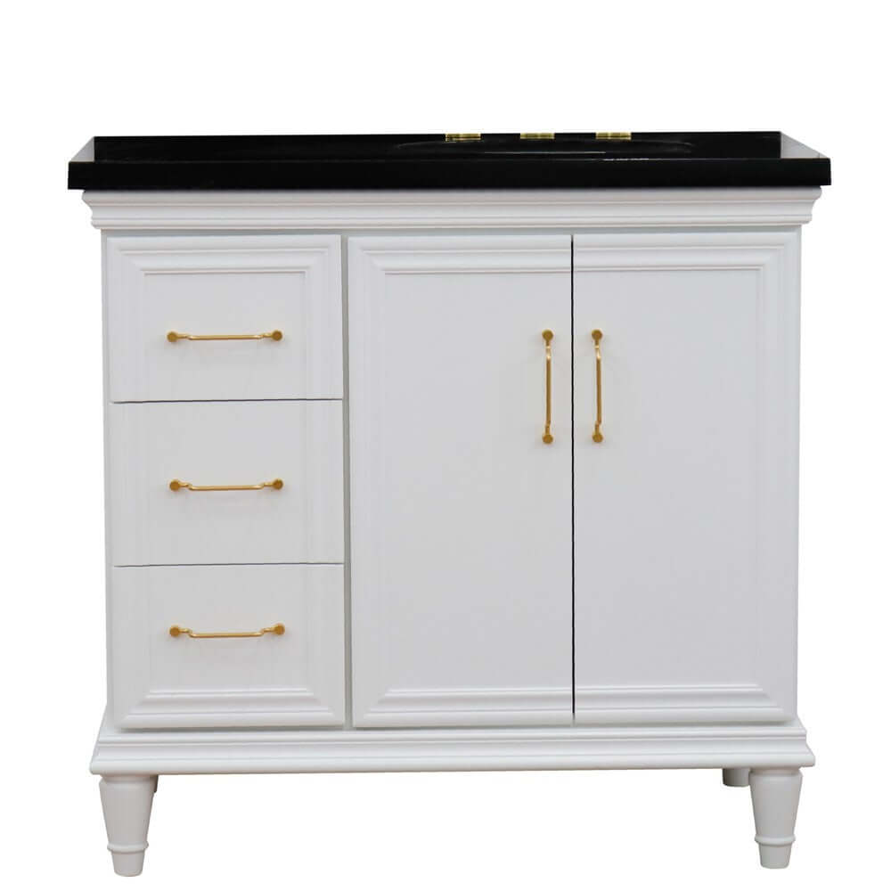 37" Single vanity in White finish with Black galaxy and oval sink- Right door/Right sink - 400800-37R-WH-BGOR