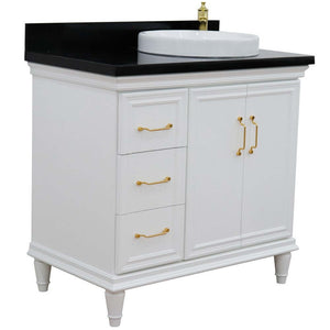 37" Single vanity in White finish with Black galaxy and round sink- Right door/Right sink - 400800-37R-WH-BGRDR