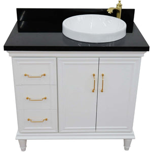37" Single vanity in White finish with Black galaxy and round sink- Right door/Right sink - 400800-37R-WH-BGRDR