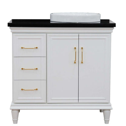 37" Single vanity in White finish with Black galaxy and round sink- Right door/Right sink - 400800-37R-WH-BGRDR