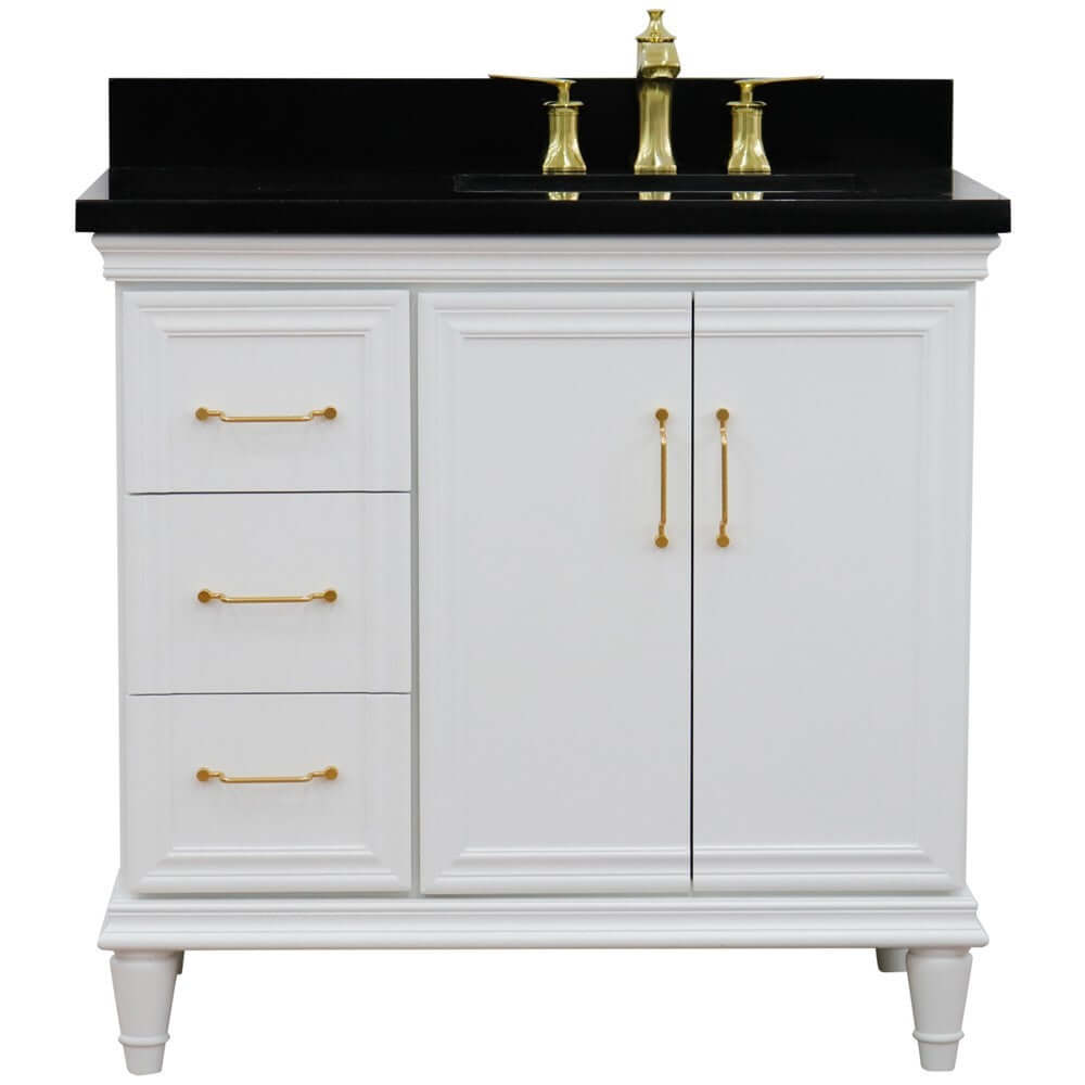 37" Single vanity in White finish with Black galaxy and rectangle sink- Right door/Right sink - 400800-37R-WH-BGRR