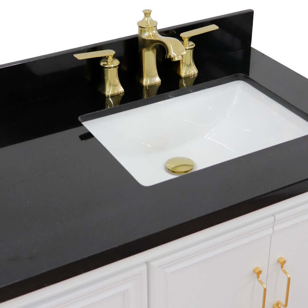 37" Single vanity in White finish with Black galaxy and rectangle sink- Right door/Right sink - 400800-37R-WH-BGRR