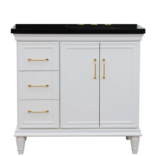 37" Single vanity in White finish with Black galaxy and rectangle sink- Right door/Right sink - 400800-37R-WH-BGRR