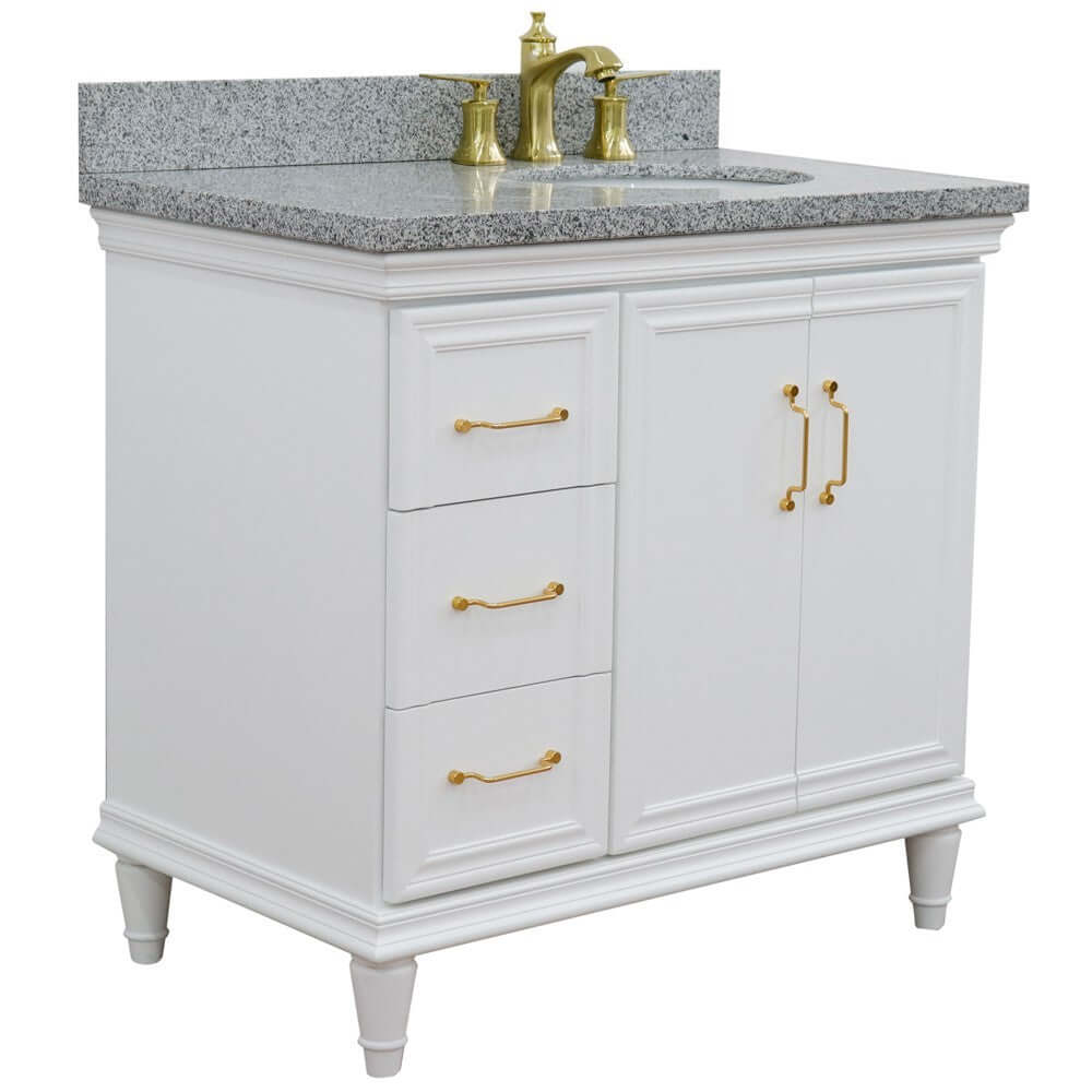 37" Single vanity in White finish with Gray granite and oval sink- Right door/Right sink - 400800-37R-WH-GYOR