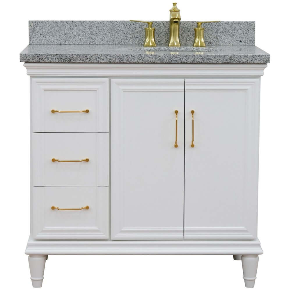 37" Single vanity in White finish with Gray granite and oval sink- Right door/Right sink - 400800-37R-WH-GYOR