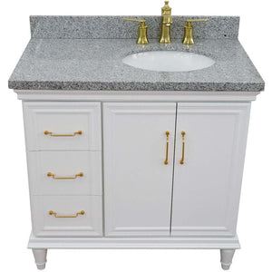 37" Single vanity in White finish with Gray granite and oval sink- Right door/Right sink - 400800-37R-WH-GYOR