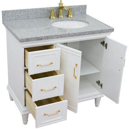 37" Single vanity in White finish with Gray granite and oval sink- Right door/Right sink - 400800-37R-WH-GYOR