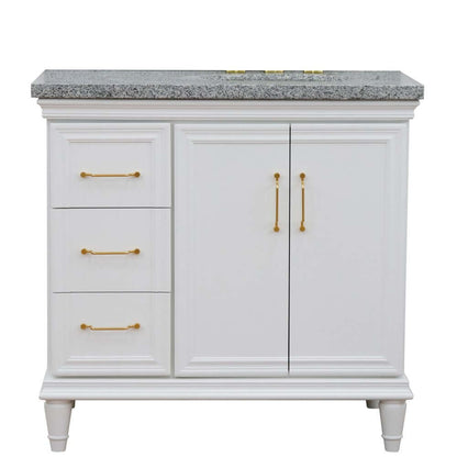 37" Single vanity in White finish with Gray granite and oval sink- Right door/Right sink - 400800-37R-WH-GYOR