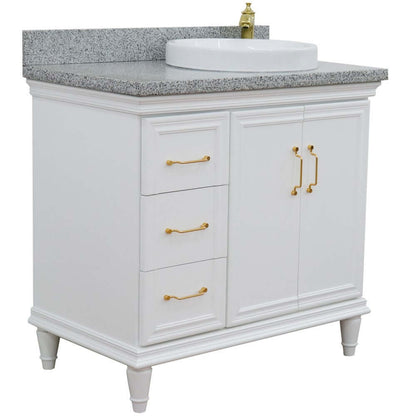 37" Single vanity in White finish with Gray granite and round sink- Right door/Right sink - 400800-37R-WH-GYRDR