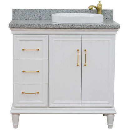 37" Single vanity in White finish with Gray granite and round sink- Right door/Right sink - 400800-37R-WH-GYRDR