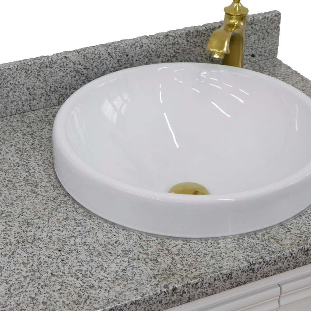 37" Single vanity in White finish with Gray granite and round sink- Right door/Right sink - 400800-37R-WH-GYRDR