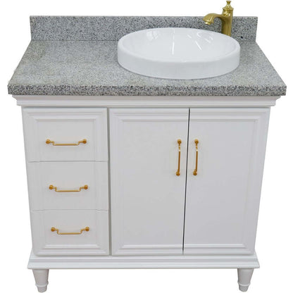 37" Single vanity in White finish with Gray granite and round sink- Right door/Right sink - 400800-37R-WH-GYRDR