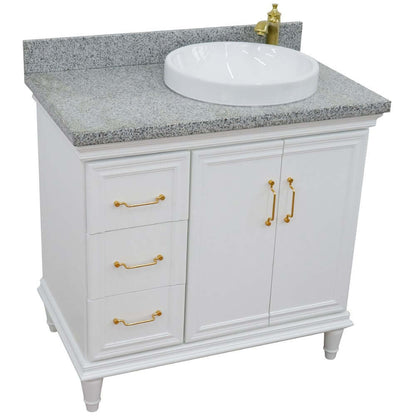 37" Single vanity in White finish with Gray granite and round sink- Right door/Right sink - 400800-37R-WH-GYRDR