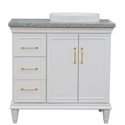 37" Single vanity in White finish with Gray granite and round sink- Right door/Right sink - 400800-37R-WH-GYRDR