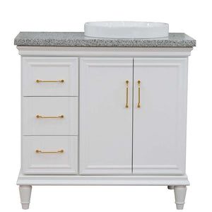 37" Single vanity in White finish with Gray granite and round sink- Right door/Right sink - 400800-37R-WH-GYRDR