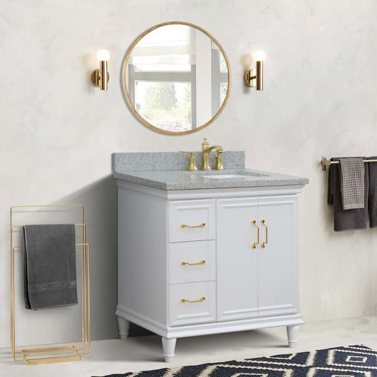 37" Single vanity in White finish with Gray granite and rectangle sink- Right door/Right sink - 400800-37R-WH-GYRR