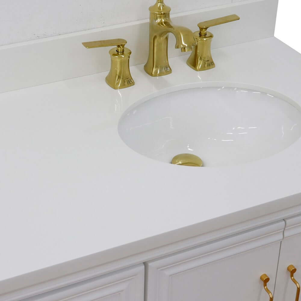 37" Single vanity in White finish with White quartz and oval sink- Right door/Right sink - 400800-37R-WH-WEOR