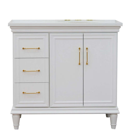 37" Single vanity in White finish with White quartz and oval sink- Right door/Right sink - 400800-37R-WH-WEOR