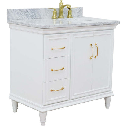 37" Single vanity in White finish with White Carrara and oval sink- Right door/Right sink - 400800-37R-WH-WMOR