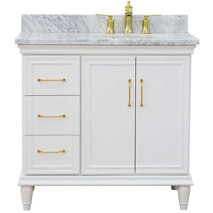 37" Single vanity in White finish with White Carrara and oval sink- Right door/Right sink - 400800-37R-WH-WMOR