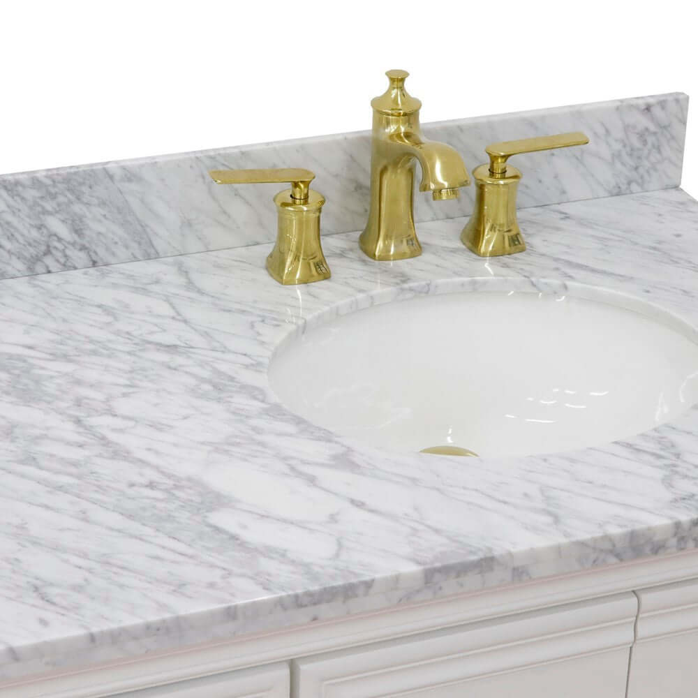 37" Single vanity in White finish with White Carrara and oval sink- Right door/Right sink - 400800-37R-WH-WMOR