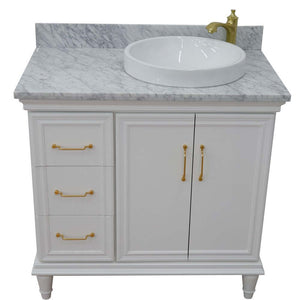 37" Single vanity in White finish with White Carrara and round sink- Right door/Right sink - 400800-37R-WH-WMRDR