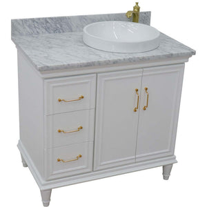 37" Single vanity in White finish with White Carrara and round sink- Right door/Right sink - 400800-37R-WH-WMRDR
