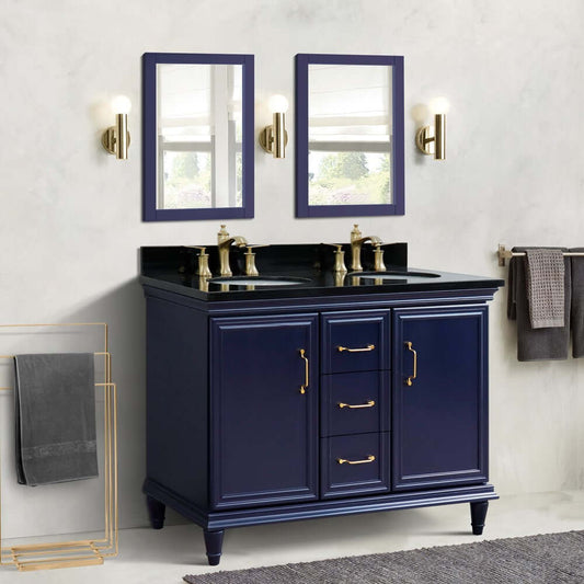 49" Double vanity in Blue finish with Black galaxy and oval sink - 400800-49D-BU-BGO