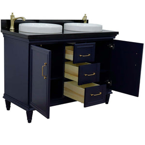 49" Double vanity in Blue finish with Black galaxy and round sink - 400800-49D-BU-BGRD