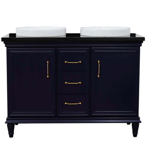 49" Double vanity in Blue finish with Black galaxy and round sink - 400800-49D-BU-BGRD