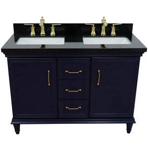 49" Double vanity in Blue finish with Black galaxy and rectangle sink - 400800-49D-BU-BGR