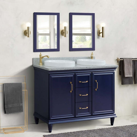 49" Double vanity in Blue finish with Gray granite and round sink - 400800-49D-BU-GYRD