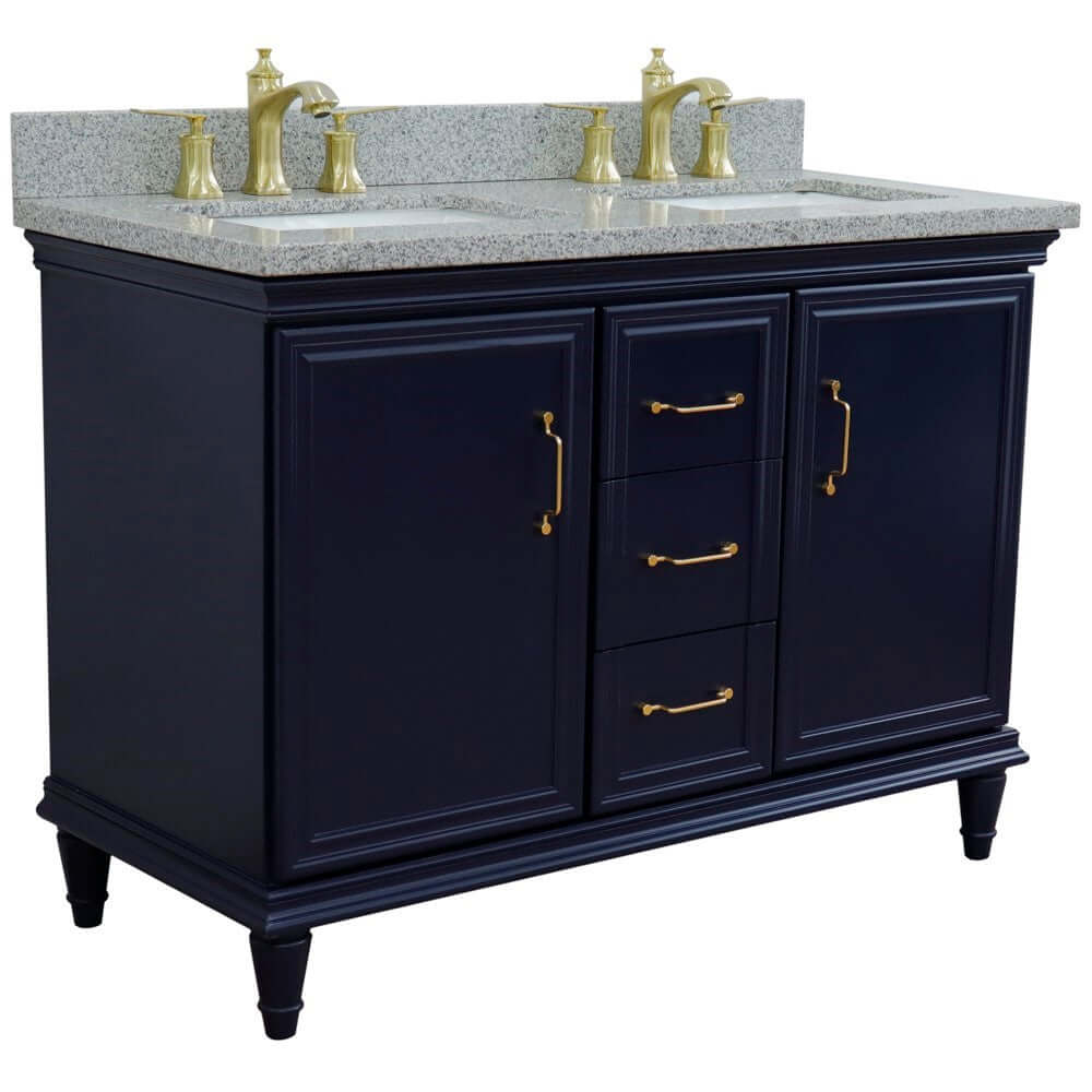 49" Double vanity in Blue finish with Gray granite and rectangle sink - 400800-49D-BU-GYR