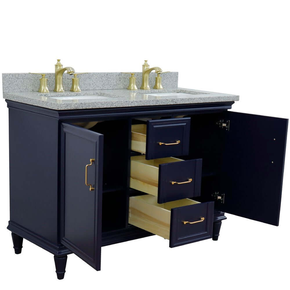 49" Double vanity in Blue finish with Gray granite and rectangle sink - 400800-49D-BU-GYR