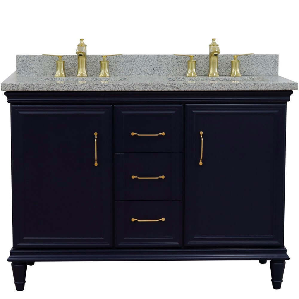 49" Double vanity in Blue finish with Gray granite and rectangle sink - 400800-49D-BU-GYR